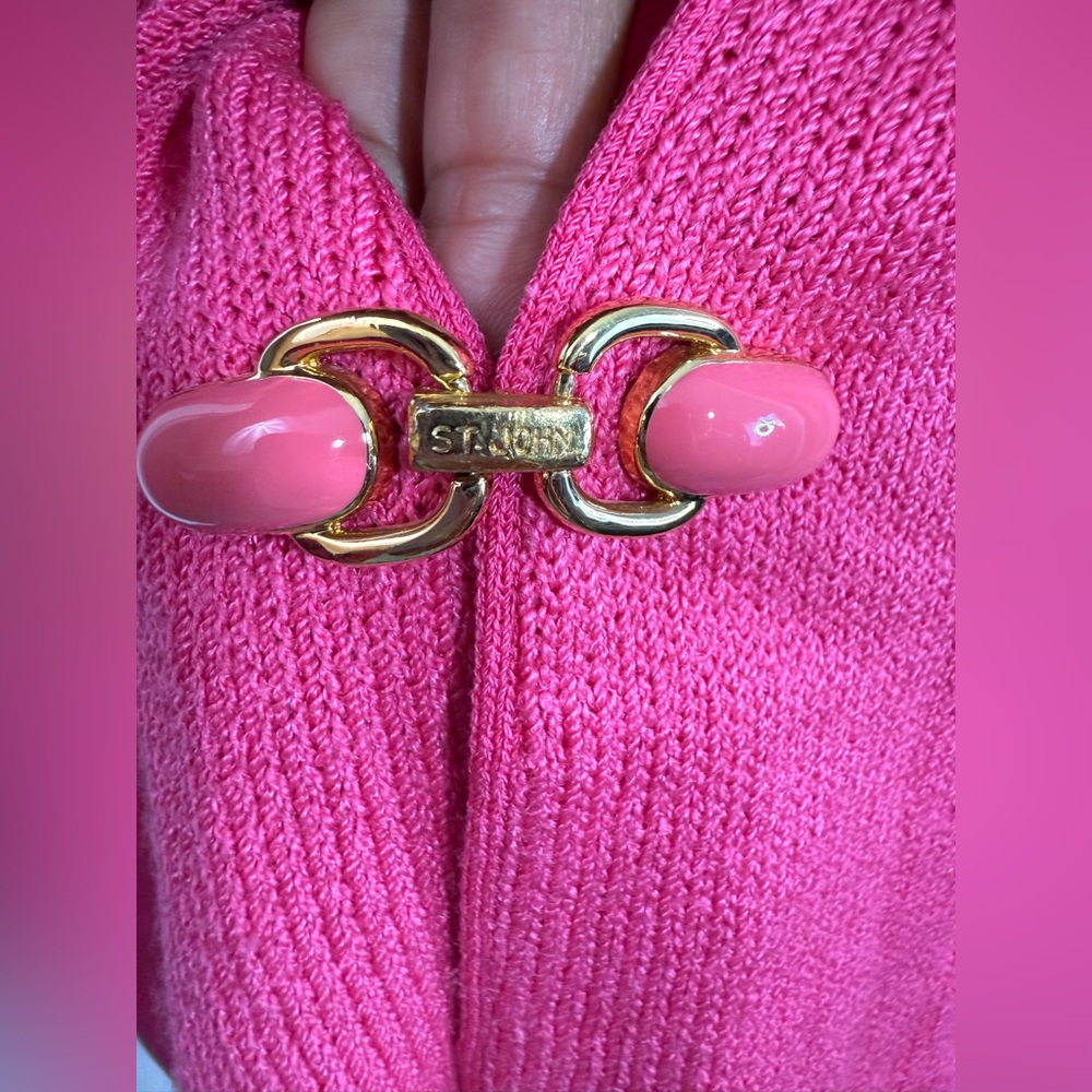 Vintage Rare St. John Pink Knit V-Neck Blazer Jacket Sz 12 Gold-Pink Buttons - Picture 7 of 9